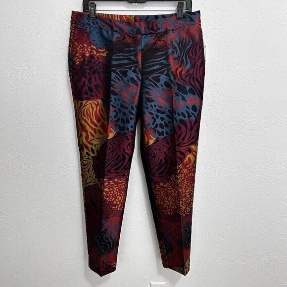 Anne Klein Colorful Abstract Jacquard Pants Slim Leg Manzanita Wineberry Size 8 - Picture 1 of 13
